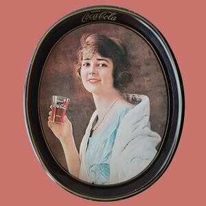 Vintage 1970s Reproduction Coca Cola Tray with Young Woman in Blue Dress